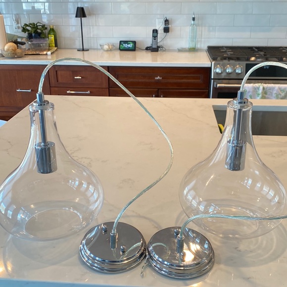 Two Glass and Polished Silver Pendant Lights - Picture 1 of 4